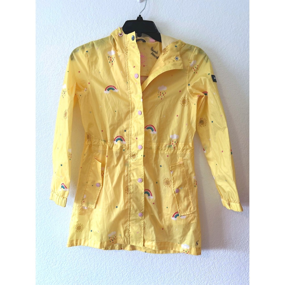 Joules Golightly Yellow‎ Rainbow Sun Packable Rain Jacket Kids Size 12